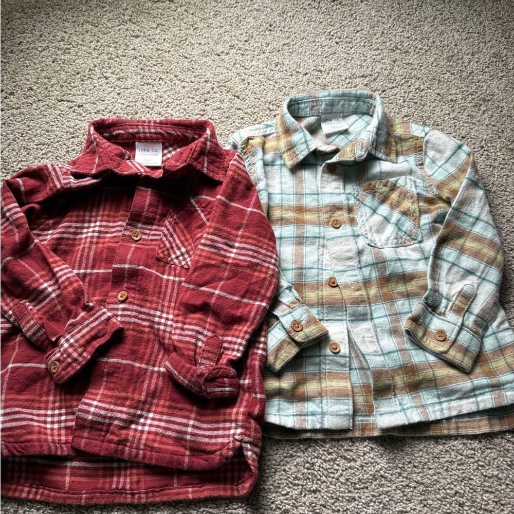Little Co Plaid toddler Shirts - Red and Green